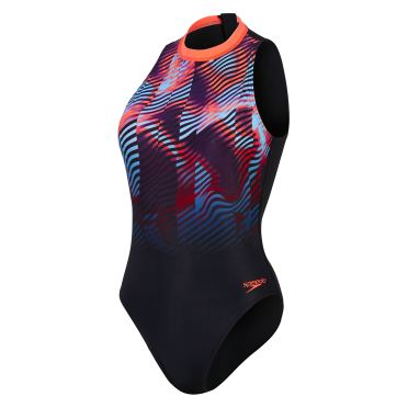 Speedo eco+ print Badeanzug Schwarz/Rot damen 